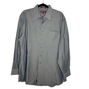 NORDSTROM / dark gray long sleeve button up collared dress shirt / 17-34